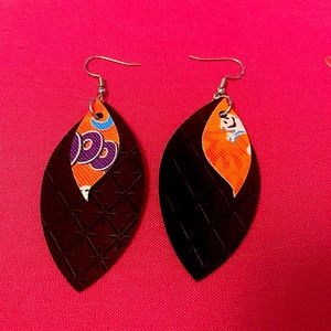 2 layer black faux leather earring with Halloween too.